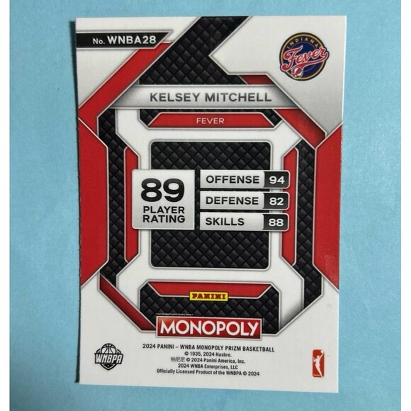 Kelsey Mitchell WNBA Ind Fever 2024 Panini Monopoly Red Icon SP Prizim #WNBA 28 - Picture 2 of 2